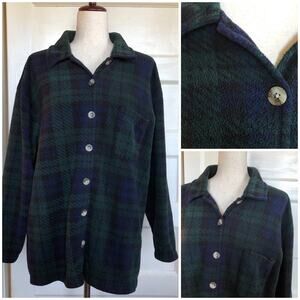 Vintage 90s Mountain Lake II Fleece Button Down Shirt Jacket 1X Blackwatch Plaid
